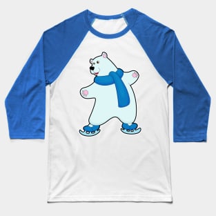 Polar bear at Ice skating with Scarf Baseball T-Shirt